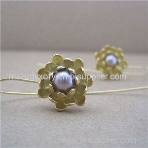 Purple Golden Pearl Silver Dangle Earrings SSE057