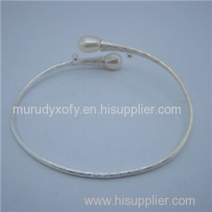 White Pearls Adustable Silver Bangles SSB003