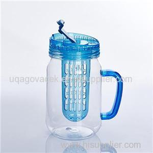 Wholesale 800ML AS Single Wall Mason Jar With Handle Fruit Infuser Water Bottle