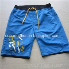 YJ-3021 Mens Microfiber Blue Velcro Elastic Waist Shorts Short Pants