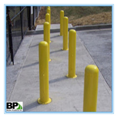 powder coated yellow and galvanized surface mounted steel bollards