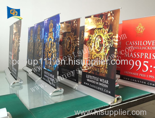 A4 mini roll up display/aluminum tabletop roll up banner stands with printing