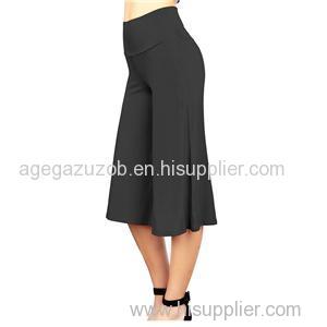 Summer Women Casual Loose Elastic Waist Wide Leg Palazzo Culottes Stretch Trouser Female Capris Culottes