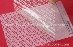 Tamper evident VOID material for label| tape|bag| sealing|anticounterfeit