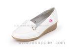 Genuine leather rubber sole white hospital nurse work shoes with no laces