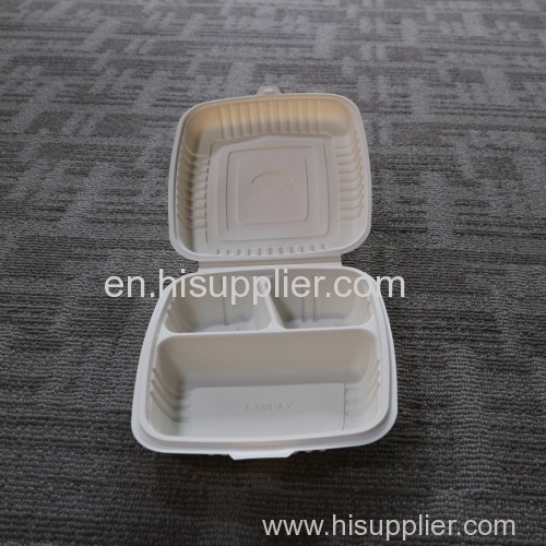 Clamshell Divided Lunch Boxes Disposable/100% Biodegradable Natural Plant Pulp Lunch Boxes