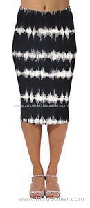 Summer New Fashion Black And White Radio Wave Printed Sheath Office Clothing Knee-Length Ladies Pencil Skirts