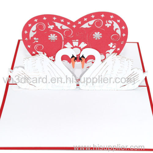 Swan couple 3-3d card-handmade card-pop up card-birthday card-greeting card-laser cut-paper cutting