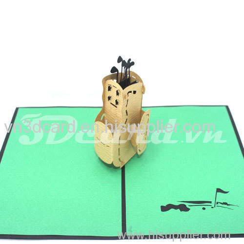 Golf Bag-3d card-pop up card-handmade card-birthday card-laser cut-paper cutting-greeting card-sport card