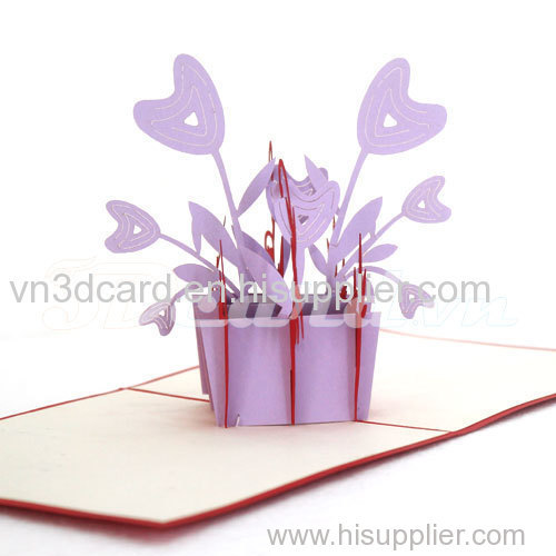 Heart flower vase-3d card-pop up card-handmade card-greeting card-birthday card-laser cut-paper cutting