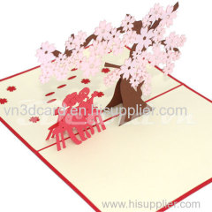 Couple under peach-3d card-pop up card-handmade card-greeting card-birthday card-laser cut-paper cutting