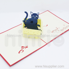 Cat in box 3d pop-up card