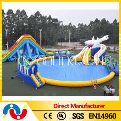Inflatable Water Theme Pool Mobile Swimming Pool Park Big Shark Slide Pool