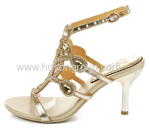 Strappy high heel ladies sandals gold