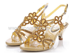 Open toe single sole floral rhinestone women sandals
