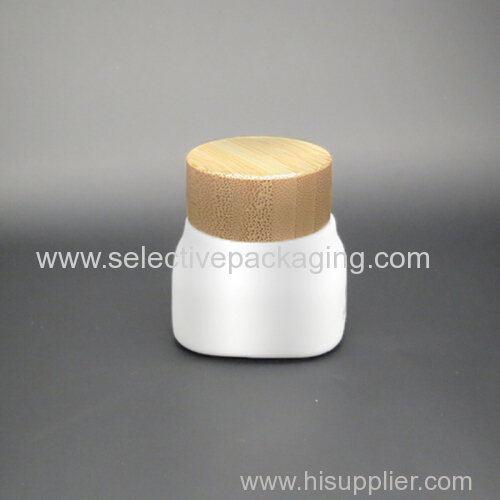50g opal glass cream jar with bamboo screw lid