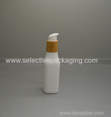 100ml opal glass boday lotion pump bottle with wooden lid
