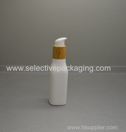 100ml opal glass boday lotion pump bottle with wooden lid