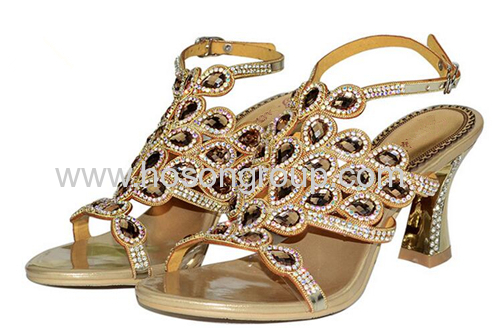 Shiny rhinestone high heel single sole ladies shoes