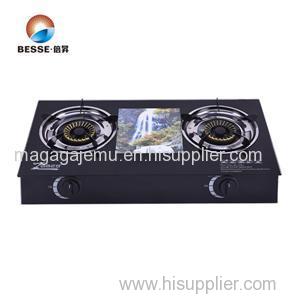 Classic Tempered Glass Double Burner Blue Fire Desktop Gas Range