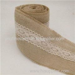 Natural Rustic Burlap Craft Ribbon Rolls With White Cotton Lace