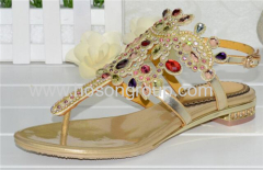 Rhinestone clip on flat ladies dress sandals