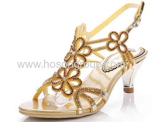 Open toe floral rhinestone high heel dress ladies sandals