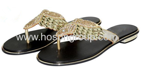 Clip on rhinestone flat ladies slippers