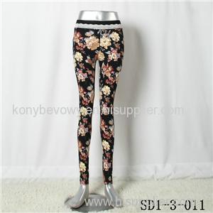 Women Fashion Sexy Woven Peony Printing High-waist Comfortable Leggings