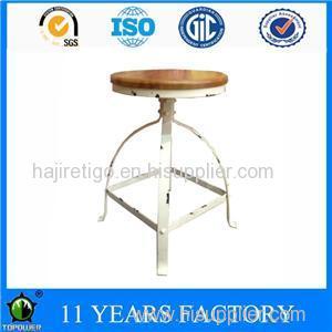 Vintage Look White Metal Frame Round Pinewood Outdoor Bar Stool Chairs