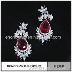 Wholesale Woman Fashion Crystal Ruby Earring Flower CZ Diamond Stud Earrings