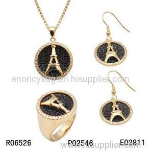 Eiffel Tower Eearrings Necklace Jewelry Set /Rings Necklace Pendant Gold Jewelry Set