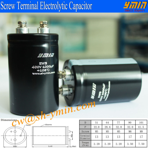 Long life screw terminal electrolytic capacitor for control device of railway electric car welding machine etc.
