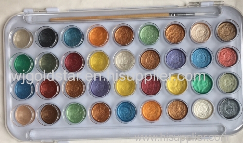 36 Colors Pearlescent Watercolor paint set with wood brush painting