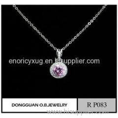 Pink Color Single Stone Pendant Necklace/silver Plated Classic Design