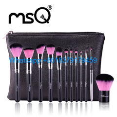 MSQ 12pcs Makeup Brushes Alminium Ferrule Cosmetic Tool High Quality Synthetic Hair With PU Leather Case