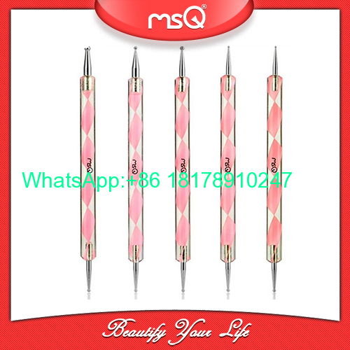 MSQ 5pcs Professional Double-End Nail Art Dotting Gel Pen Acrylic Handle Drawing Painting DIY Beauty Tool