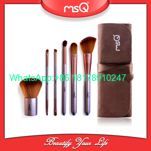 MSQ 6pcs Travel Makeup Brushes Kit Face Care Soft Synthetic Hair Acrylic Handle With Canvas Beauty Case