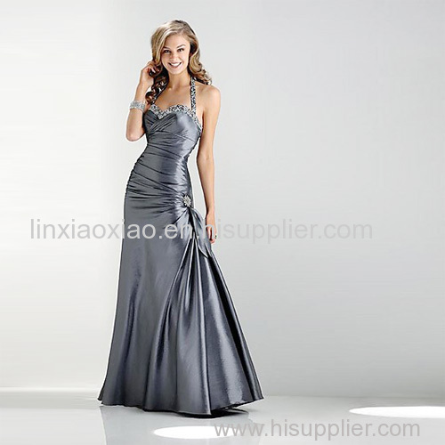 Charcoal Trumpet Mermaid Sweetheart neckline Halter Floor-length Taffeta Beading Prom Dress