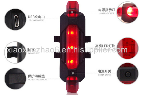  New bike taillights USB rechargeable bicycle lights red tail lights warning lights riding accessories