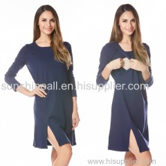 Maternity Nursing Dress Women's Autumn&Spring Long Solid Breastfeeding Nursing Dress