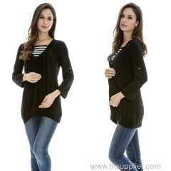 Wholesale Maternity Nursing Tops Breastfeeding Clothes Fashion Useful Rolled-up Striped False 2 Piece Maternity