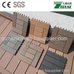 Interlocking WPC outdoor decking tiles and 6 slats