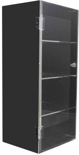 Acrylic counter top display case box lucite - black / clear rotating 360 with 4 shelves and lock