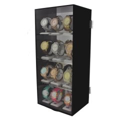Acrylic counter top display case box lucite - black / clear rotating 360 with 4 shelves and lock