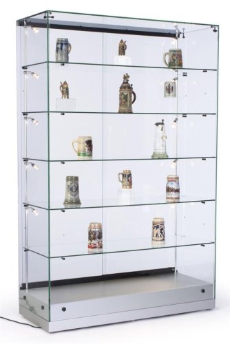 48"w Glass Display Cabinet with 5 Height-Adjustable Glass Shelves and 10 Side Lights Curio Cabinet with Lockable Sliding