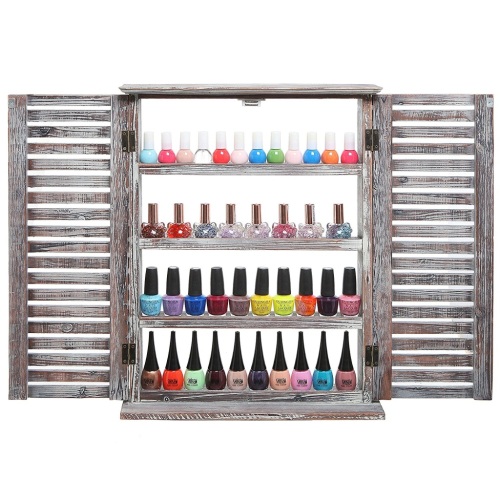 MyGift? Brown Wood Window & Shutter Design Nail Polish Rack for Wall / Salon