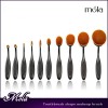 Foundation Cream Contour Powder Blush Concealer Professional 10 Pcs silver handler Soft Oval Toothbrush Makeup Brush Set