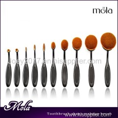 Foundation Cream Contour Powder Blush Concealer Professional 10 Pcs silver handler Soft Oval Toothbrush Makeup Brush Set