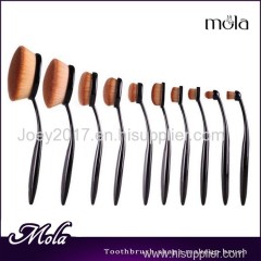 Foundation Cream Contour Powder Blush Concealer Professional 10 Pcs silver handler Soft Oval Toothbrush Makeup Brush Set